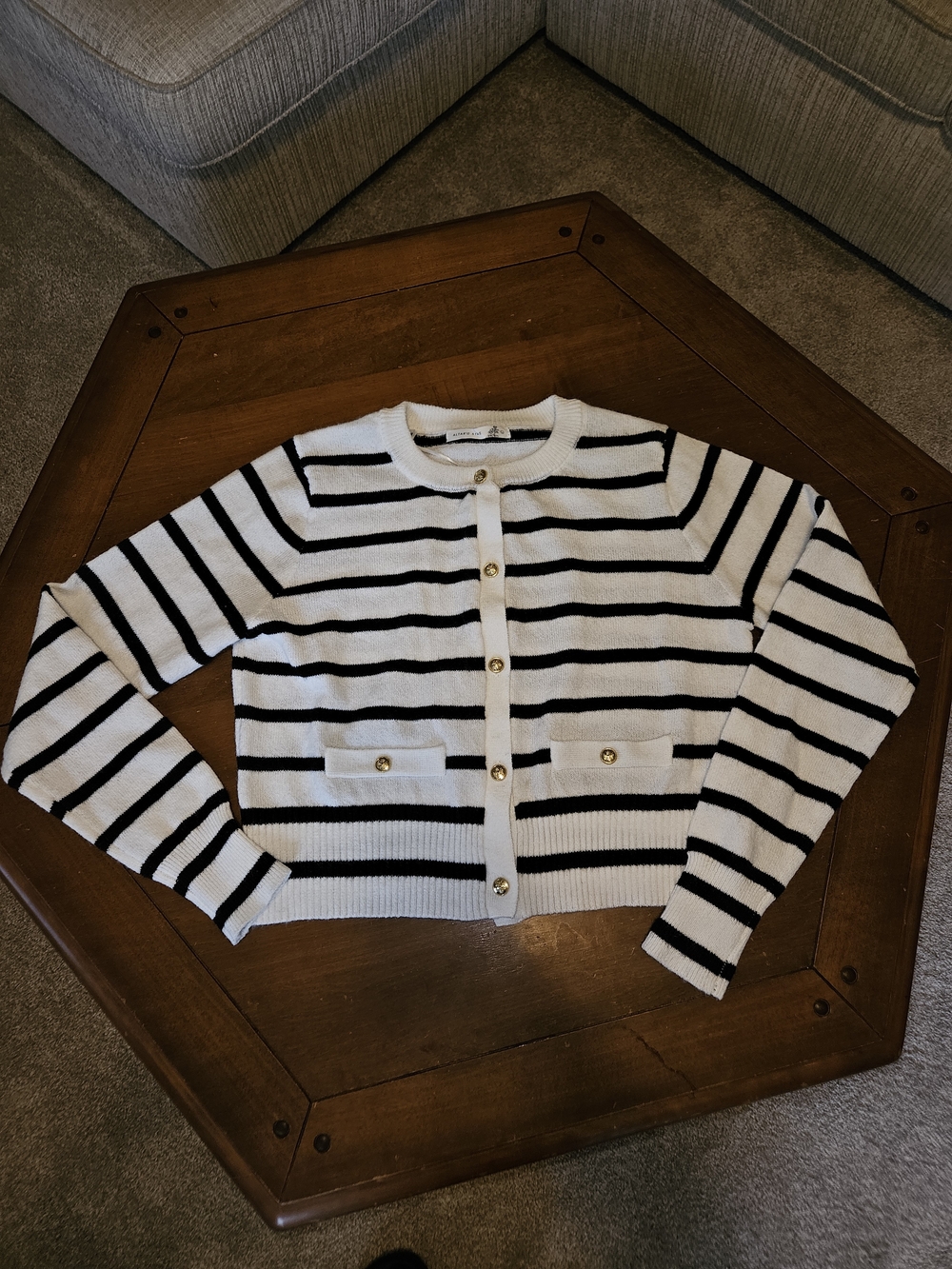 Altar'd State Black & White Striped Button-Front Cardigan